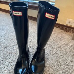 Hunter Glossy Black Tall Boots